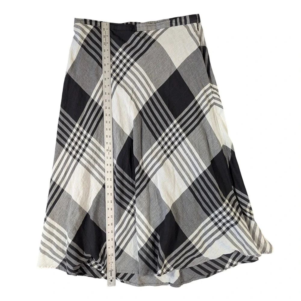 Coldwater Creek Womens XL Plaid Midi Skirt‎ Black White Cotton A-Line Lined K872